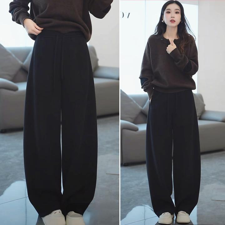 拉夏贝尔直筒裤子加厚高腰休闲裤女秋冬季2025新款显瘦加绒弯刀裤