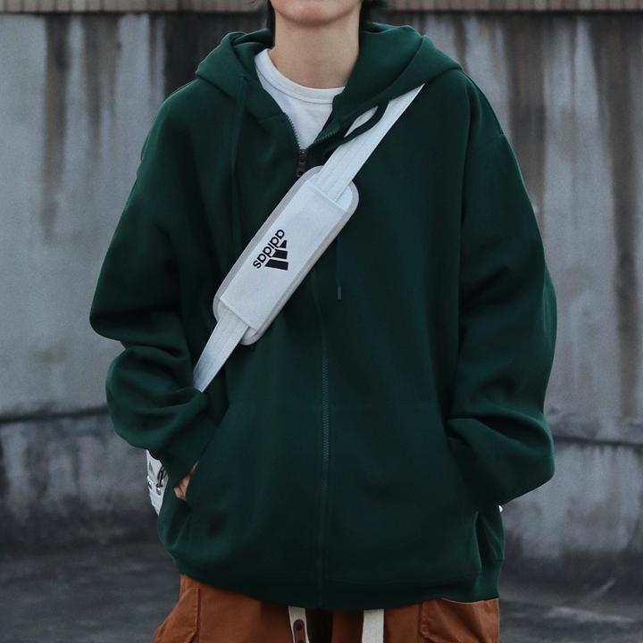 慵懒风纯棉开衫连帽卫衣男女款秋冬季纯色简约ins宽松大码上衣