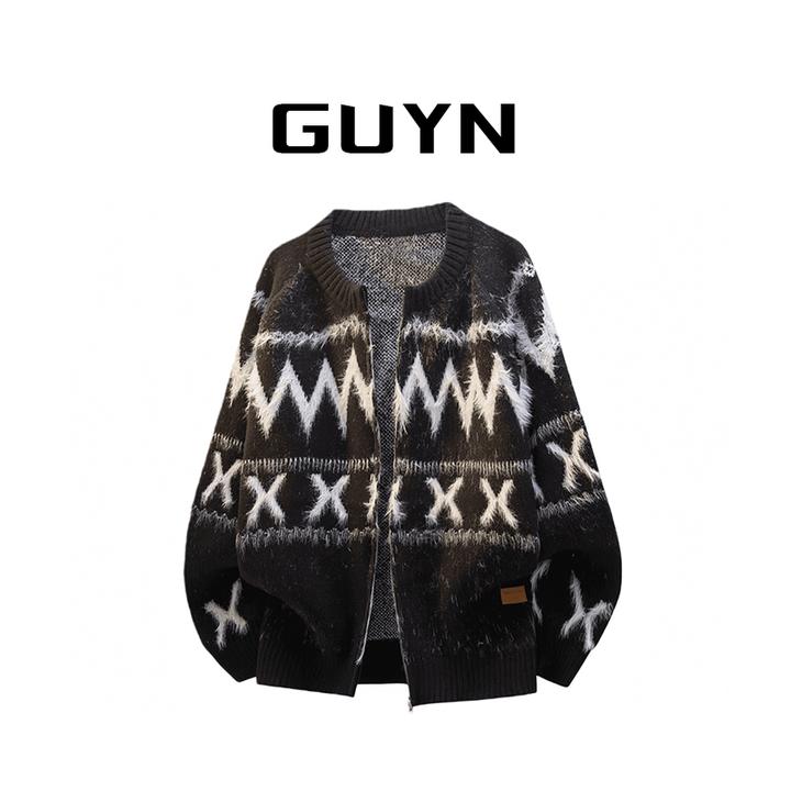 【品牌正品现货】GUYN秋冬费尔岛拉链针织毛衣男美式宽松提花外套