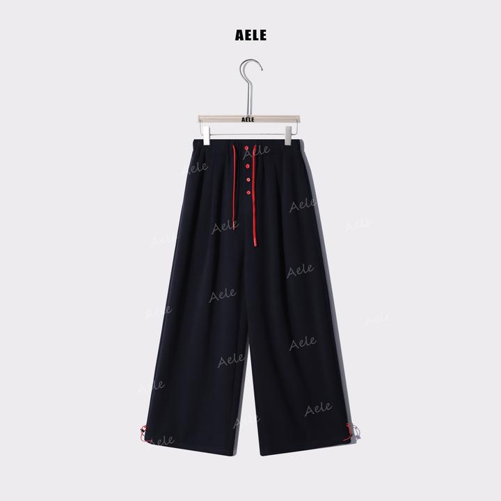 AELE【红黄扣】撞色百搭设计抽绳松紧腰休闲阔腿裤 K853 3055 AD
