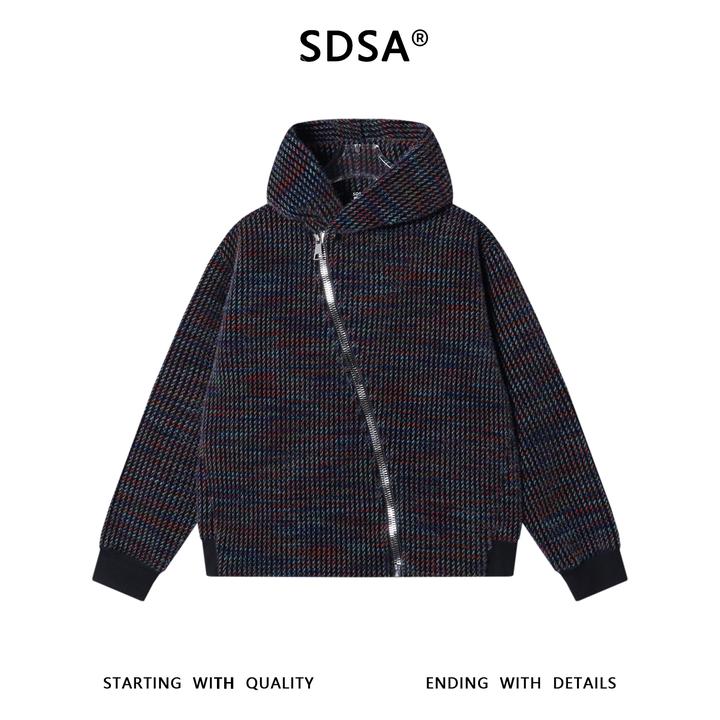 SDSA男士秋冬新款痞帅男装休闲彩色竖纹斜拉链连帽卫衣百搭时尚