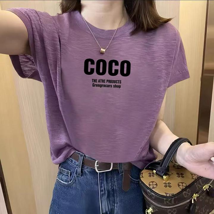 夏季新款竹节纯棉女士t恤短袖小众通勤减龄印花上衣宽松百搭小衫
