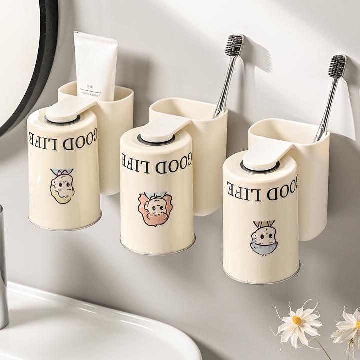 304不锈钢漱口杯磁吸牙刷置物架刷牙杯家用牙刷架壁挂式免打孔
