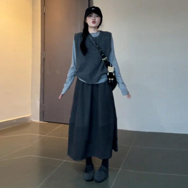 韩系一整套深冬穿搭2026新款今年流行爆款三件套针织连衣裙子女装