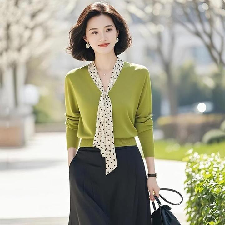 复古绿色飘带内搭针织衫女装2025早春新款气质轻奢高端女神范上衣