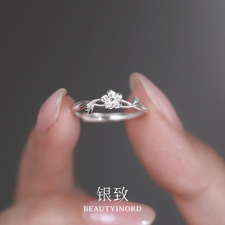 足银戒指 999银花朵手饰品女小众设计轻奢高级感2025新爆款食指环