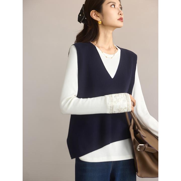 DUCURNO时尚V领背心针织衫女2025秋季新款慵懒宽松百搭坎肩马甲潮