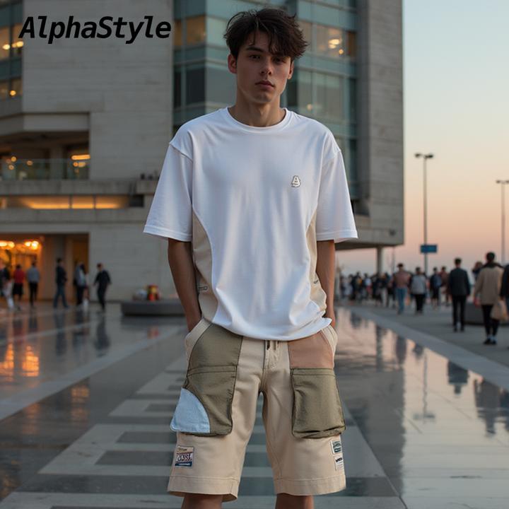 AlphaStyle春夏新款Updike口袋T恤男女情侣美式休闲拼接设计潮牌