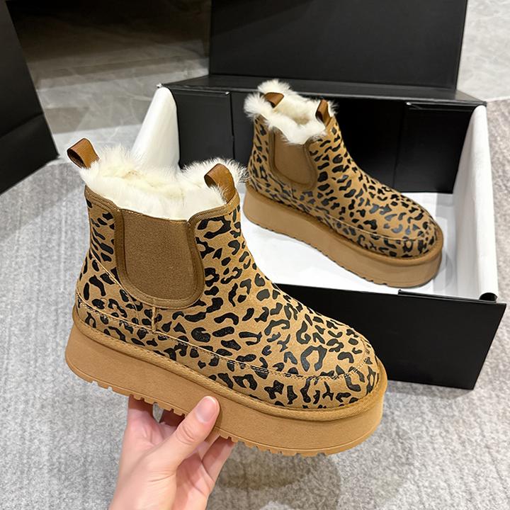 时尚雪地靴女2025冬季加绒加厚棉鞋网红切尔西烟筒靴厚底保暖短靴