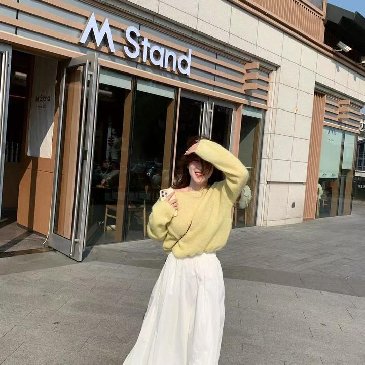 2025春季新款韩系软糯黄色减龄盐系减龄穿搭针织衫半身裙两件套