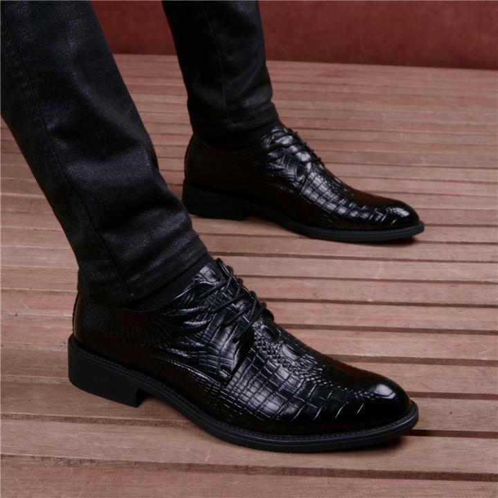 纪诗哲新款秋季男士休闲鞋时尚韩版编制鞋子男系带尖头增高皮鞋男