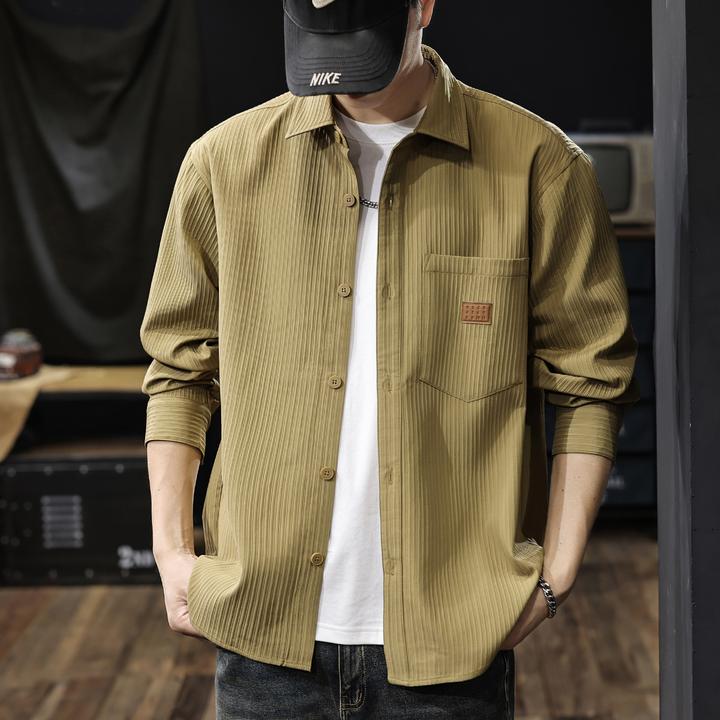 U&PURA肌理感复古长袖衬衫男士2025秋季新款大码美式工装衬衣外套