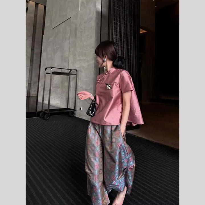 独特高级感气质穿搭新中式国风时尚短袖上衣套装裤女2025夏季新款