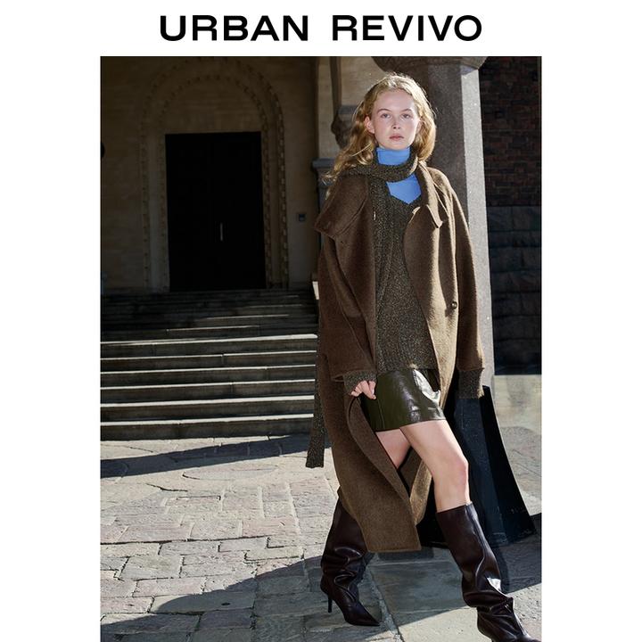 UR2025冬季新款女装高智感气质流光风立领大衣外套UWG150141