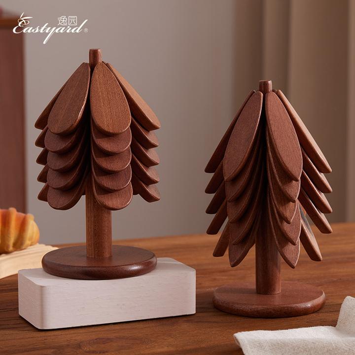 【逸园】进口乌檀木实木树形碗垫桌垫杯垫创意家用防烫餐垫桌面摆件