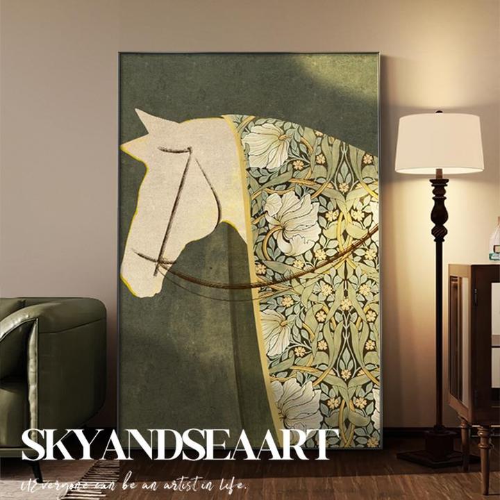 马到成功客厅落地装饰画中古风沙发背景墙画法式南洋复古玄关挂画