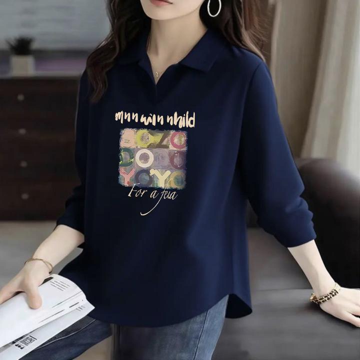 纯棉洋气薄款翻领弧形下摆2025春秋新款上衣女长袖休闲百搭POLO衫