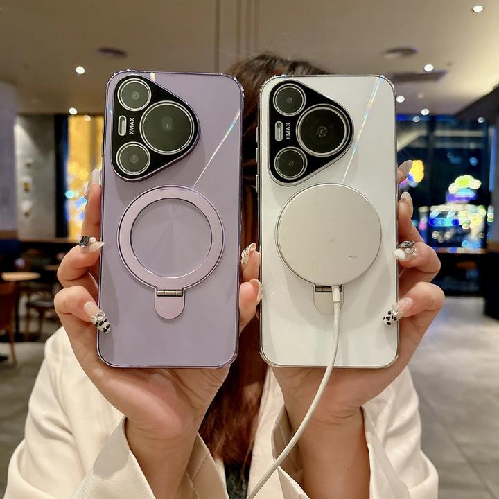 适用华为pura70pro手机壳磁吸支架pura70CD纹散热边镜头全包防摔