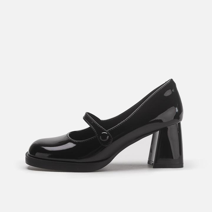 Visual focus 玛丽珍鞋女高跟2023年新款黑色辣妹复古粗跟小皮鞋