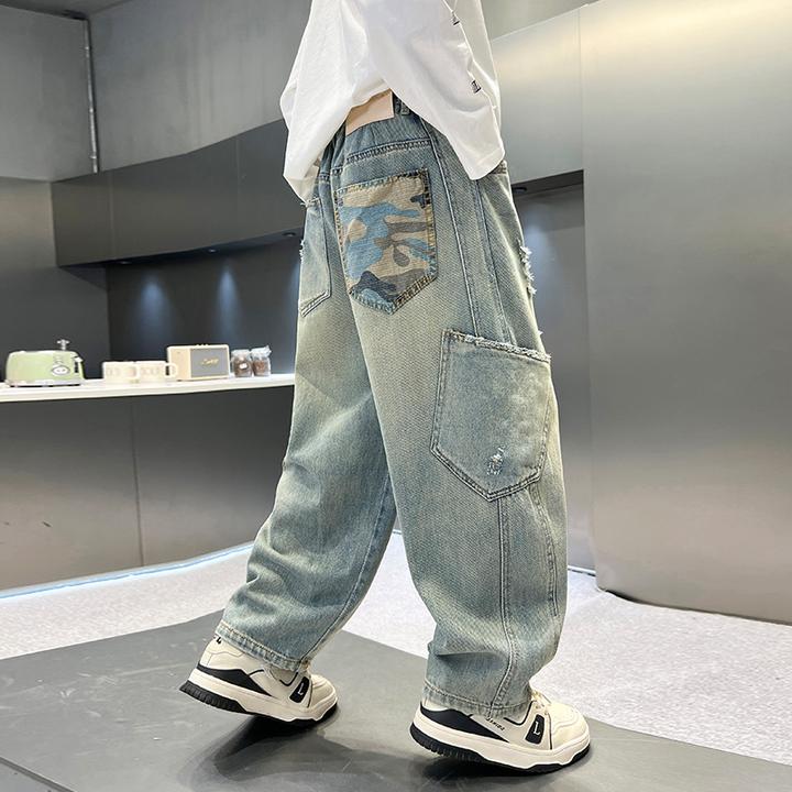 儿童装男童春装裤子2025新款中大童春秋款男孩帅气牛仔裤春季长裤