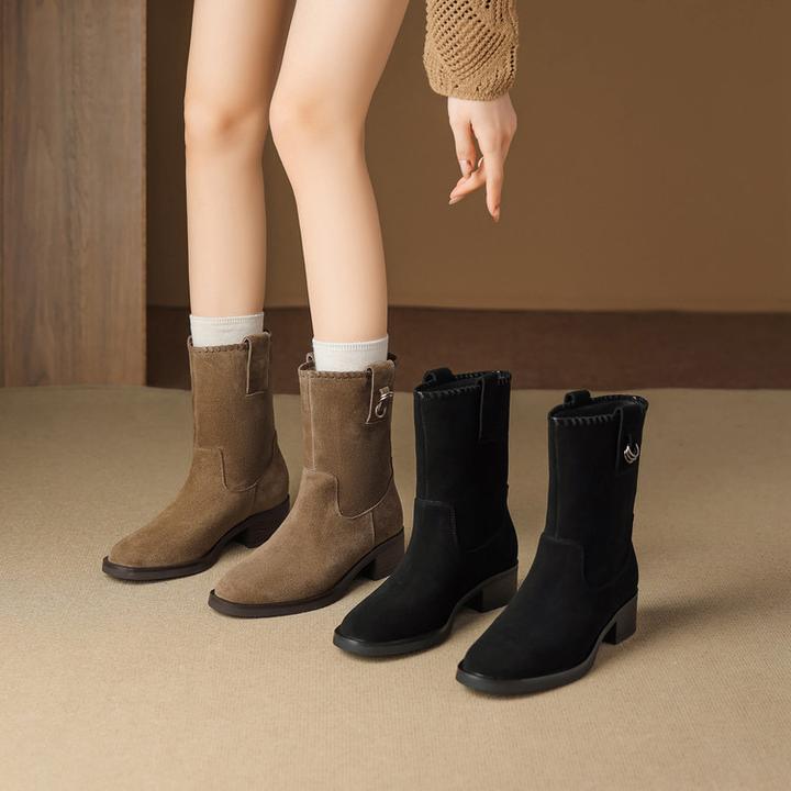 手工鞋～牛翻皮4.5cm小个子复古靴子短筒秋冬时装靴百搭短靴新款