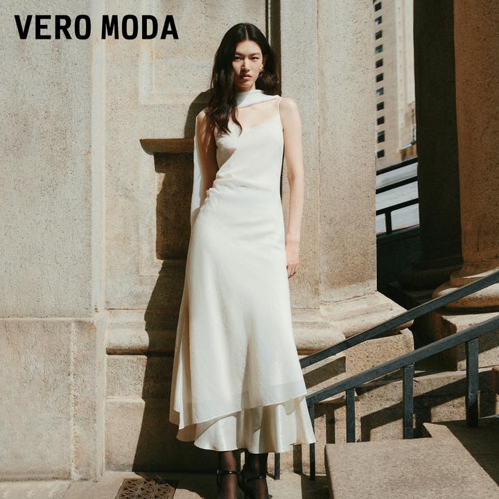 VeroModa连衣裙2025新款收腰修身千金女装禅意仙气飘飘衣服清冷