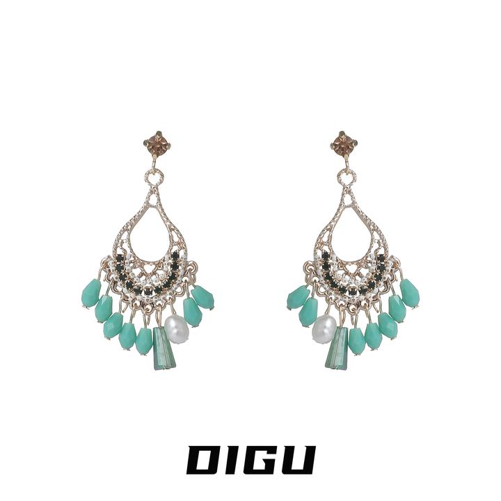 嘀咕家 铜合金亚克力耳饰 波西米亚风珠珠流苏耳环民族风耳坠耳饰