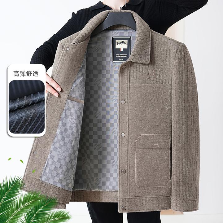 春秋翻领款中老年男士爸爸装高品质商务休闲加厚夹克外套6636