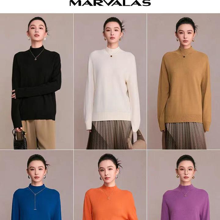 【专柜同款】曼德诗时尚长袖气质设计感绵羊毛针织衫M730217