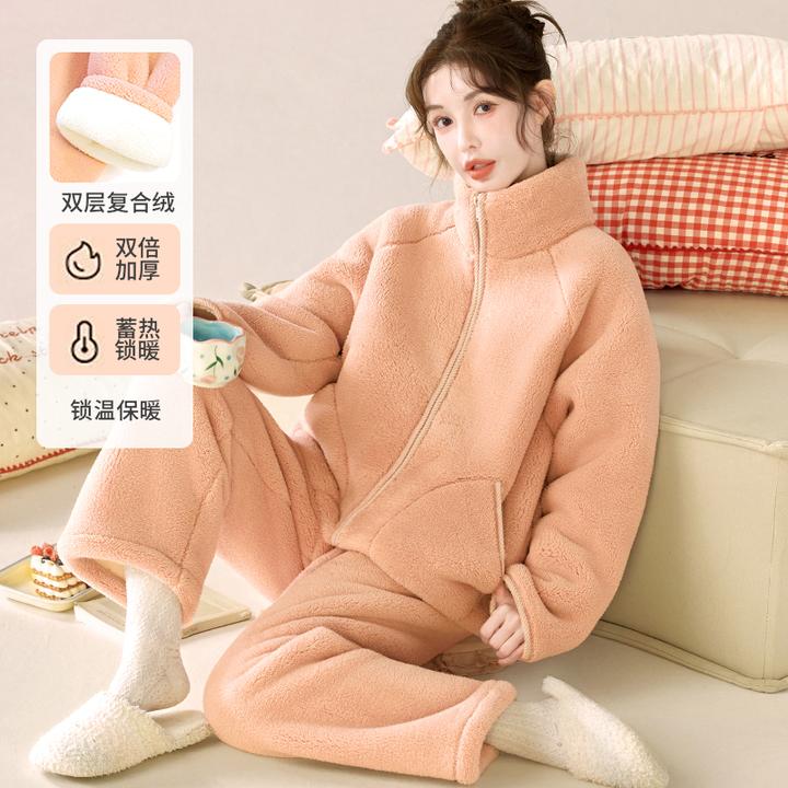 【巨保暖！双层复合绒】秋冬季女士加厚法兰绒家居服睡衣可外穿套装