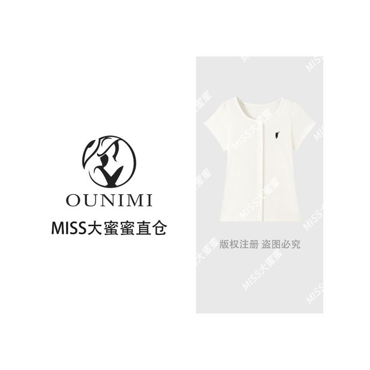 欧倪蜜 OUNIMI 马标刺绣针织短袖T恤修身休闲百搭上衣SS26249