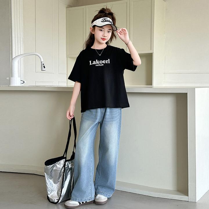 上衣宽松牛仔裤中大童洋气衣服女儿服童装女童2025新款夏季套装
