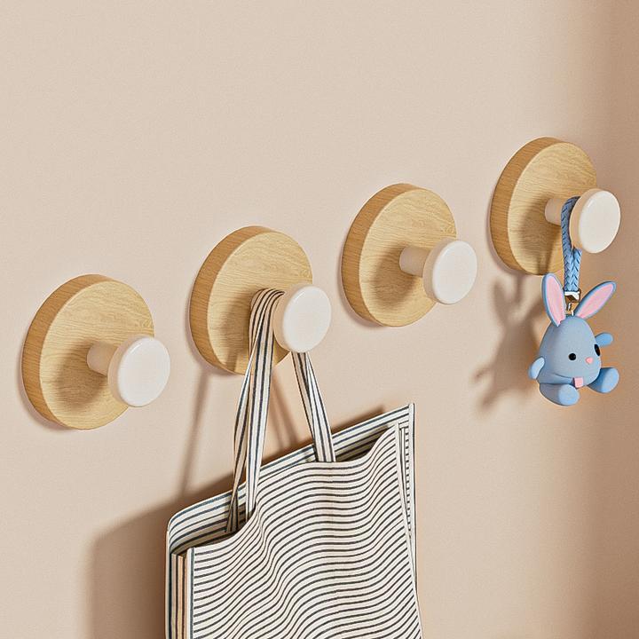 腾舟家用壁挂免打孔单钩玄关强力粘钩榉木纹免打孔门后挂钩挂衣钩