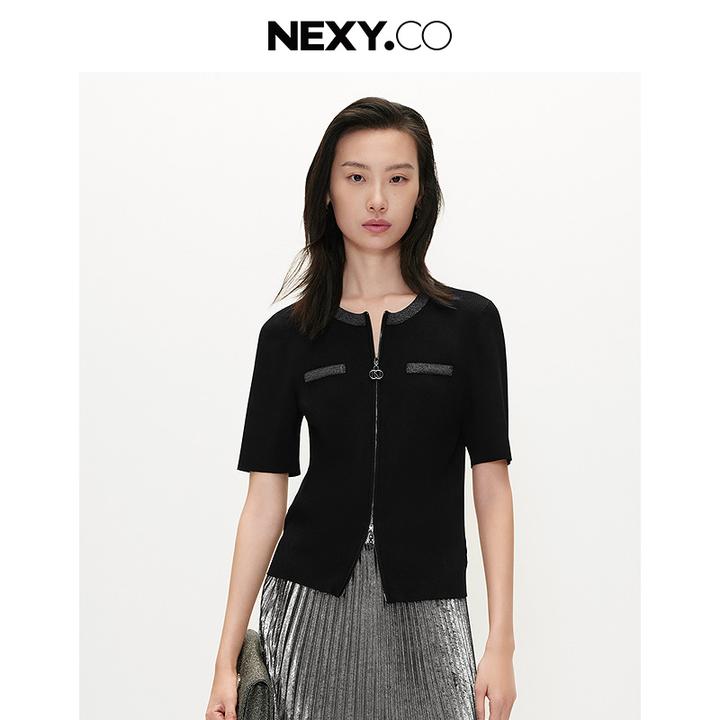 NEXY.CO/奈蔻时尚设计感修身显瘦短款针织衫XZ02980W0/XZ03056E4
