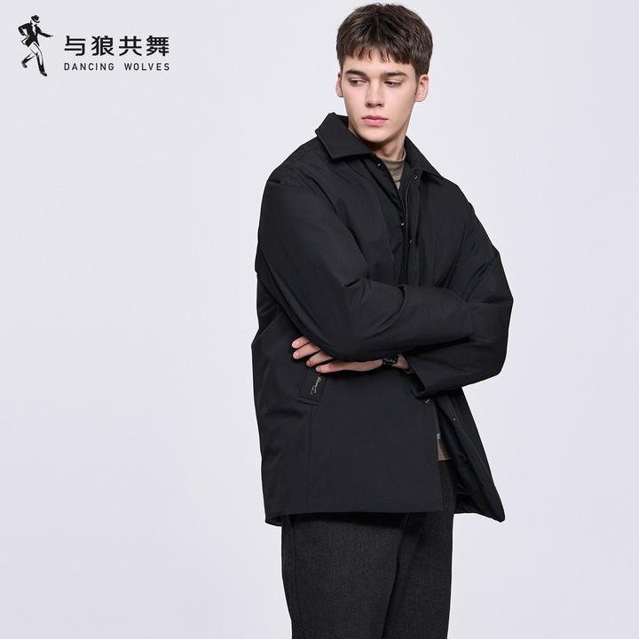 与狼共舞翻领中长款羽绒服男士2025秋冬新款休闲商务防风保暖外套