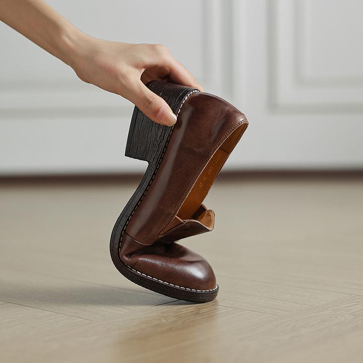 4.5cm~粗跟气质一脚蹬乐福鞋女2025秋季名媛深口单鞋英伦风小皮鞋