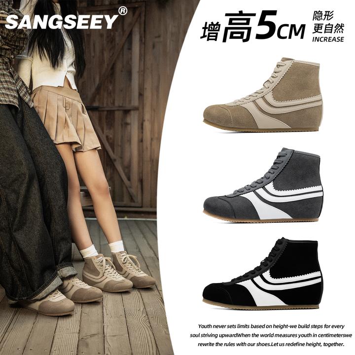 隐形增高5CM软薄底老钱风高帮复古拼色运动德训鞋男女显高休闲鞋