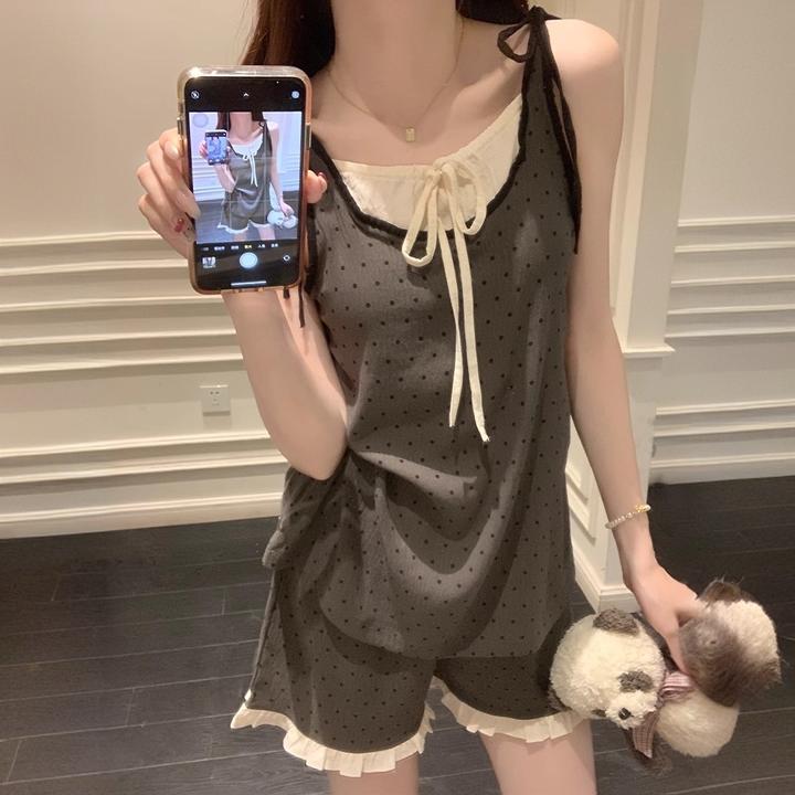 带胸垫女士睡衣新款2025爆款女夏季吊带套装夏洋气减龄风家居服