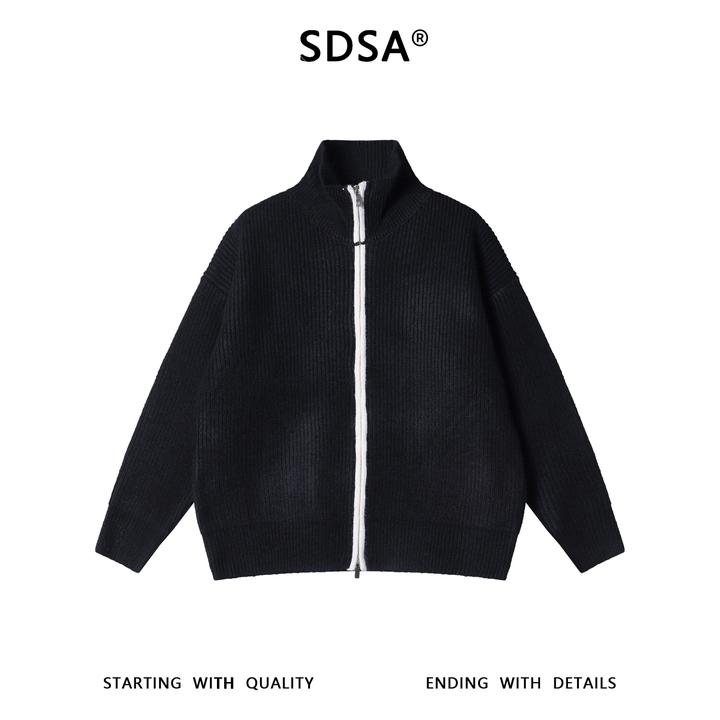 SDSA男士秋冬新款痞帅男装美式撞色拉链立领毛衣百搭慵懒风针织衫
