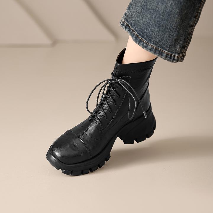 6cm时尚圆头女靴马丁靴厚底增高秋冬防水台瘦瘦靴防滑短靴弹力靴