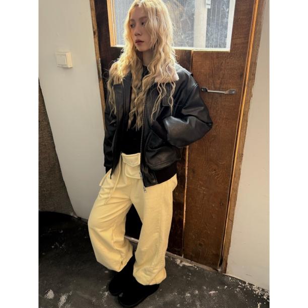 HELLOTANGO《口袋马卡龙》秋冬系带腰包线圈棉束脚拉链卫裤851120#