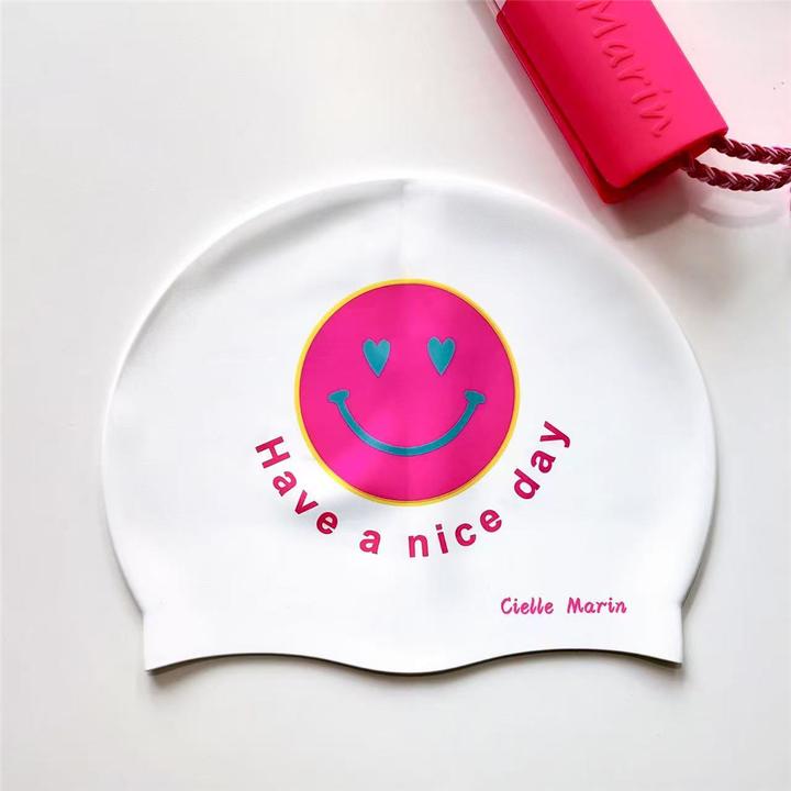 韩国ciellemarin喜马林硅胶防水护耳儿童男女成人标准版笑脸泳帽