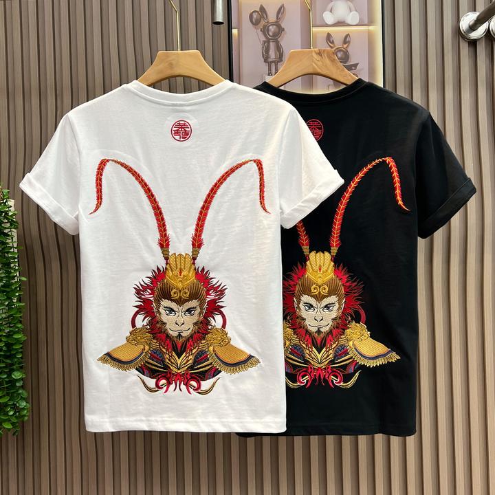 中国风齐天大圣国潮重工悟空刺绣短袖T恤男2025夏季新款潮牌上衣t