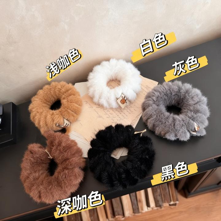 毛绒绒电话线发圈秋冬新款发绳女低扎马尾丸子头氛围感头绳头饰