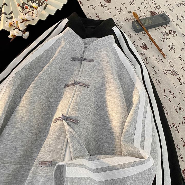 新中式盘扣开衫卫衣男2025新款春季宽松上衣潮牌潮流国风重磅外套