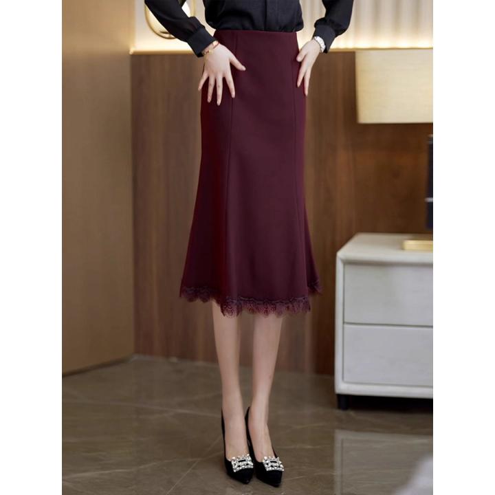 蕾丝花边鱼尾裙女春秋2025新款高腰中长款a字包臀荷叶边半身裙子