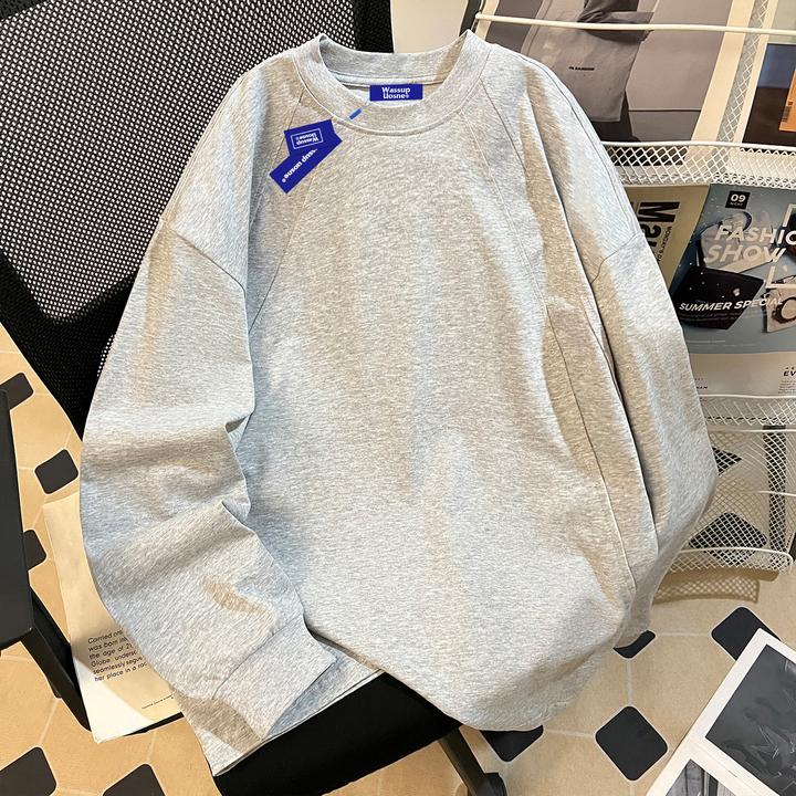 WASSUP UOSNE美式重磅套头长袖t恤男秋季小众慵懒风纯棉潮牌上衣
