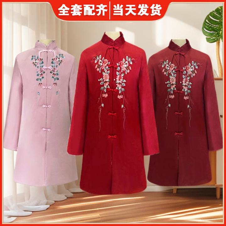 全套百年服七件套新中式中国风女装时尚爆款新款枣红百岁服上衣