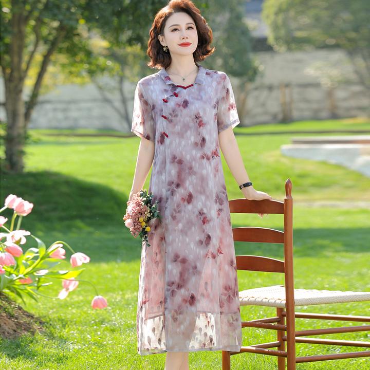 新中式妈妈夏装雪纺连衣裙2025新款中老年女夏季短袖长裙子高级感