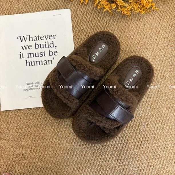 2025秋冬新款魔术贴一字带时尚网红百搭气质舒服爆款厚底毛拖鞋女